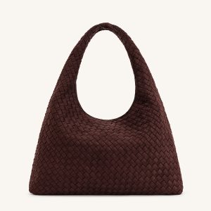 Laura Faux Suede Woven Shoulder Bag - Dark Brown - view 1