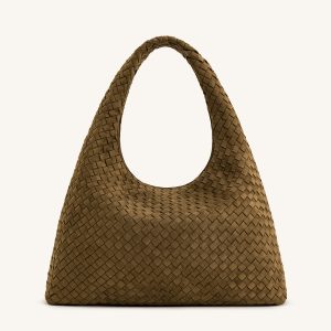 Laura Faux Suede Woven Shoulder Bag - Olive Green - view 1
