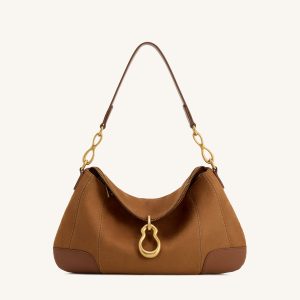Jayla Faux Suede Metal Pendant Embellished Shoulder Bag - Brown - view 1