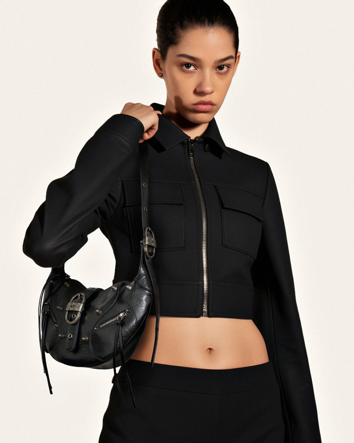 Tessa Crushed Shoulder Bag - Black - view 2