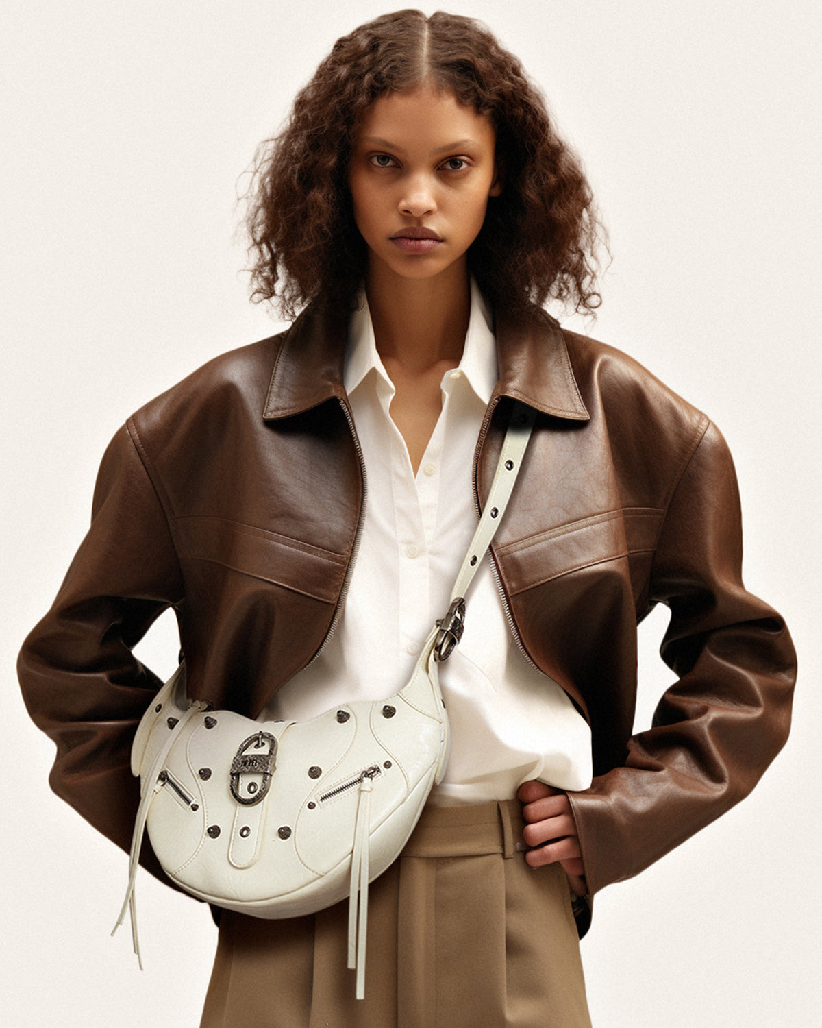 Tessa Crushed Shoulder Bag - White - view 2
