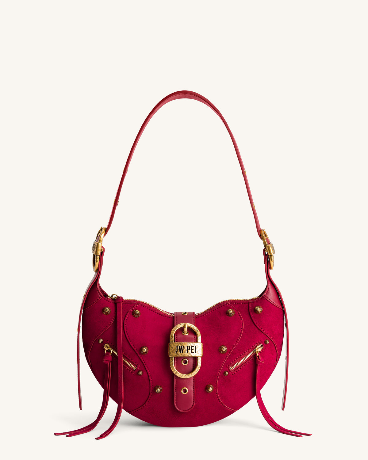 Tessa Suede Shoulder Bag - Deep Magenta - view 1