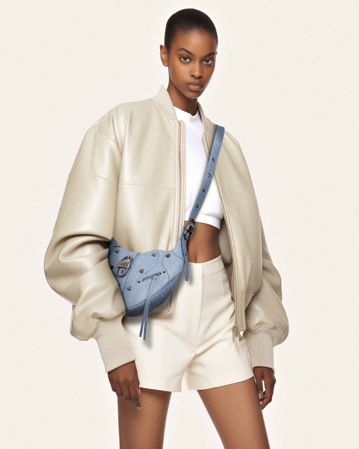 Tessa Denim Embossed Shoulder Bag - Blue - view 2