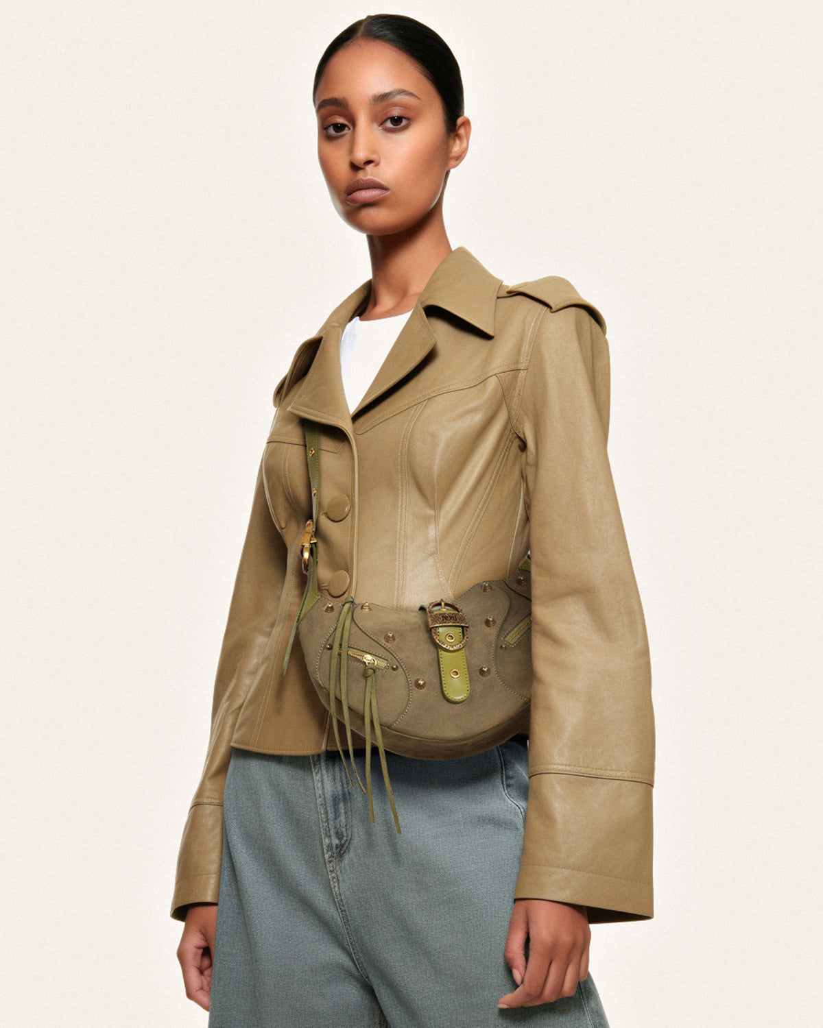 Tessa Suede Shoulder Bag - Dark Olive - view 2