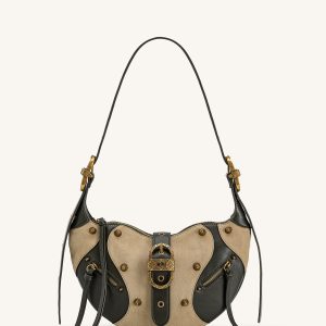 Tessa Faux Suede Studded Shoulder Bag - Khaki Green - view 1