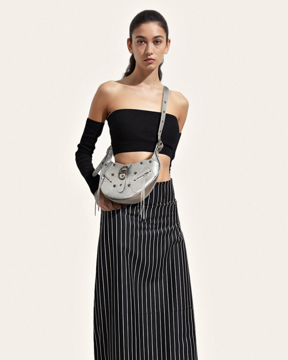 Tessa Metallic Pleating Shoulder Bag - Silver - view 2