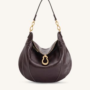 Daria Metal Pendant Embellished Shoulder Bag - Dark Brown - view 1