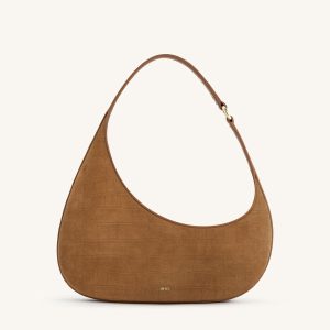 Harlee Faux Suede Embossed Shoulder Bag - Brown