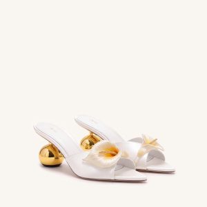 Bianca Calla Lily Sphere Heel Mules - White