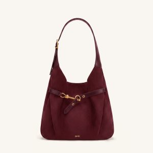 Alina Faux Suede Hobo Bag - Deep Burgundy