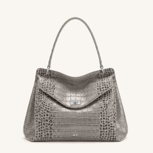 Lucia Turn-Lock Shoulder Bag - Grey Croc