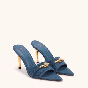 Lena Metal Rope Knot Woven Open Toe Sandals - Denim Blue
