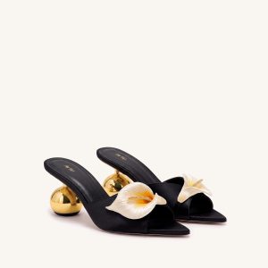 Bianca Calla Lily Sphere Heel Mules - Black