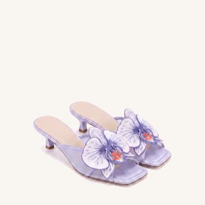 Serena Oversized Orchid Embroidered Mules - Purple