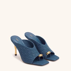 Noemi Woven Square-Toe Metal Accent Sandals - Denim Blue