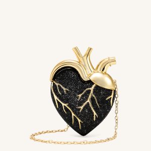 Maren Artificial Crystal Heart Shaped Bag - Black Gold - view 1