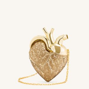 Maren Artificial Crystal Heart Shaped Bag - Gold - view 1