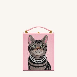 Taya Tabby Cat Pattern Book Shape Clutch Bag - Pink - view 1