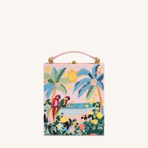 Taya Tropical Parrot Pattern Book Shape Clutch Bag - Pink - view 1