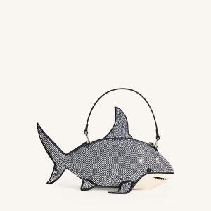 Nerys Artificial Crystal Shark Top Handle Bag - Black - view 1