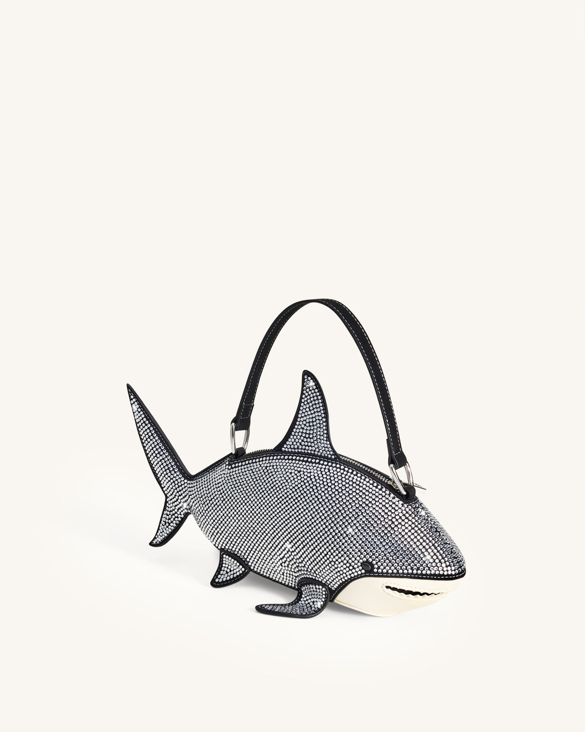 Nerys Artificial Crystal Shark Top Handle Bag - Black - view 2