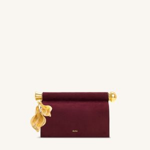 Holly Faux Suede Metal Pendant Embellished Clutch - Reddish Brown - view 1