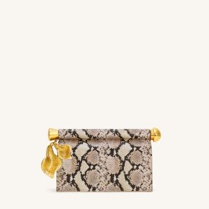 Holly Metal Pendant Embellished Snakeskin Clutch - Apricot - view 1