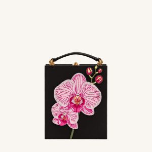 Taya Orchid Motif Book Shape Clutch Bag - Black - view 1