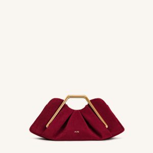 Lila Faux Suede Metal Frame Clutch - Red - view 1