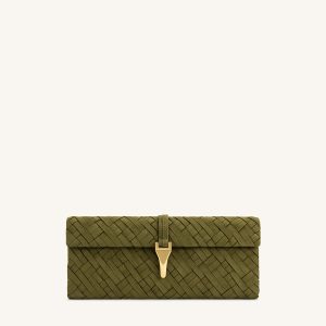 Zaria Woven Clutch - Dark Olive - view 1