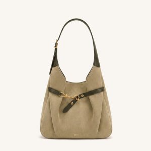 Alina Faux Suede Hobo Bag - Brownish Green
