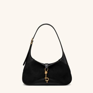 Juliette Faux Suede Key Charm East-West Shoulder Bag - Black