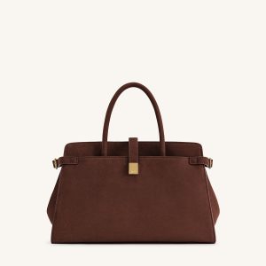 Saige Faux Suede Tote Bag - Brown - view 1