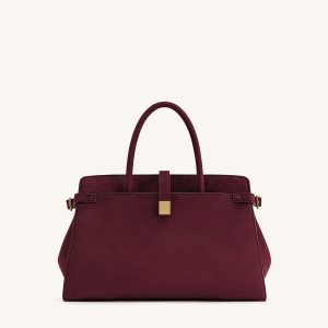 Saige Faux Suede Tote Bag - Burgundy - view 1