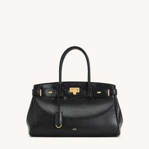 Ziva Metal Lock Decoration Tote Bag - Black - view 1