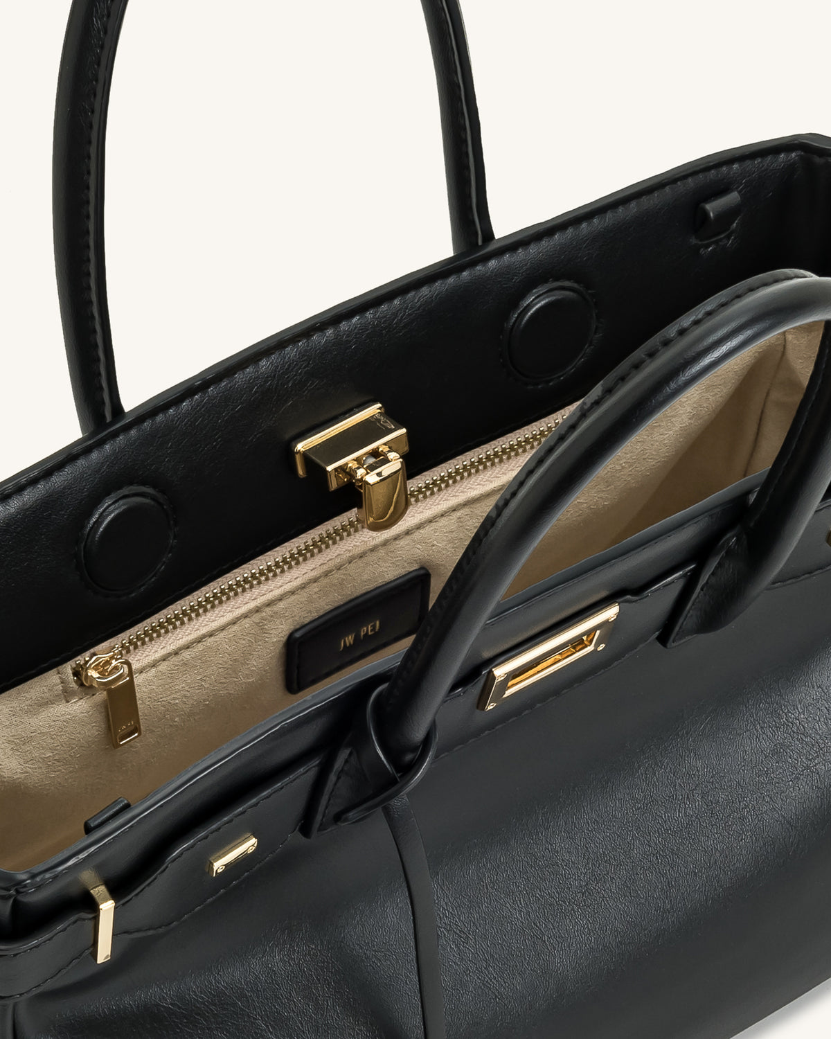 Ziva Metal Lock Decoration Tote Bag - Black - view 4