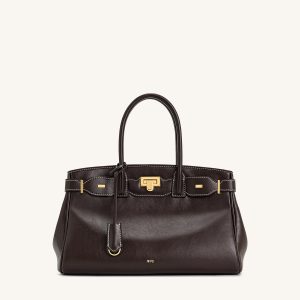 Ziva Metal Lock Decoration Tote Bag - Dark Brown - view 1