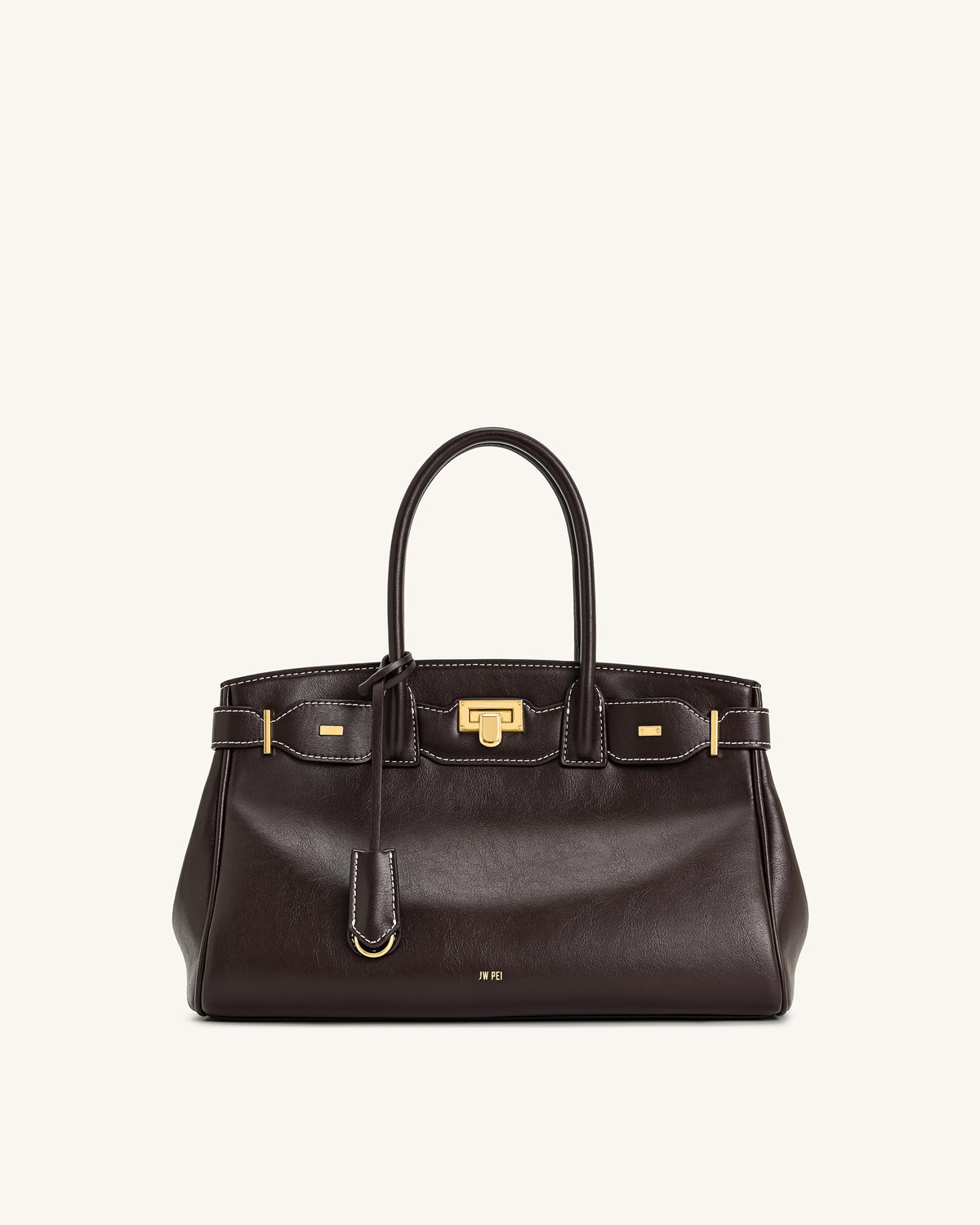 Ziva Metal Lock Decoration Tote Bag - Dark Brown - view 1