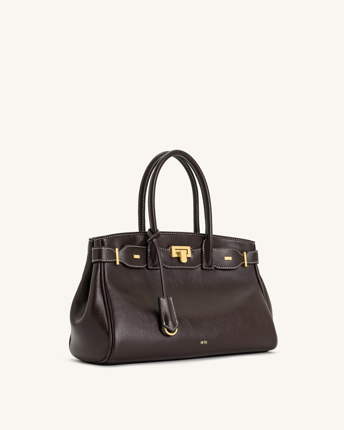 Ziva Metal Lock Decoration Tote Bag - Dark Brown - view 2
