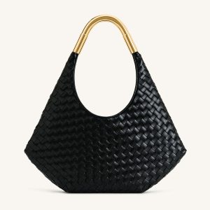 Olivia Hand-Woven Metal Handle Hobo Bag - Black - view 1