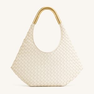 Olivia Hand-Woven Metal Handle Hobo Bag - White - view 1