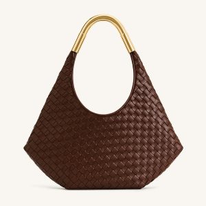 Olivia Hand-Woven Metal Handle Hobo Bag - Brown - view 1