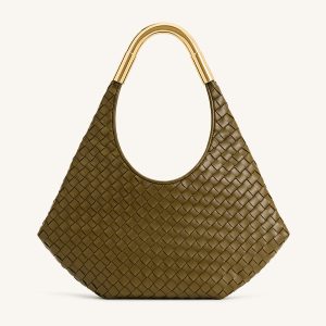 Olivia Hand-Woven Metal Handle Hobo Bag - Olive Green - view 1
