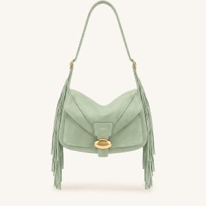 Avery Fringe Faux Suede Shoulder Bag - Mint Green