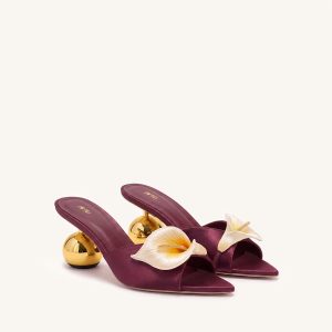 Bianca Calla Lily Sphere Heel Mules - Burgundy