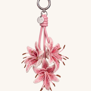 3D Embroidered Lily Bag Charm - Blush Pink