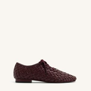 Kayla Weave Strap Flat Shoes - Claret Red - view 1