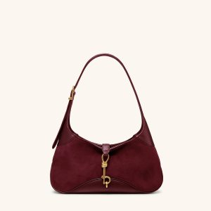 Juliette Faux Suede Key Charm East-West Shoulder Bag - Burgundy