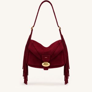 Avery Fringe Faux Suede Shoulder Bag - Burgundy