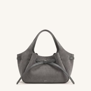 Mabel Faux Suede Soft Bow Tote Bag - Grey